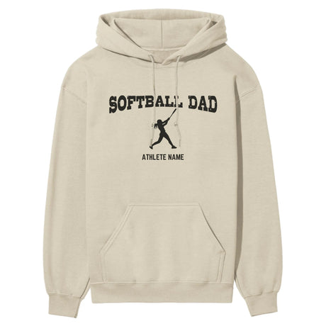 Softball Dad with Softball Player Icon and Softball Player Name on a Hoodie with a Black Graphic