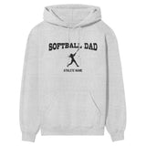 Softball Dad with Softball Player Icon and Softball Player Name on a Hoodie with a Black Graphic