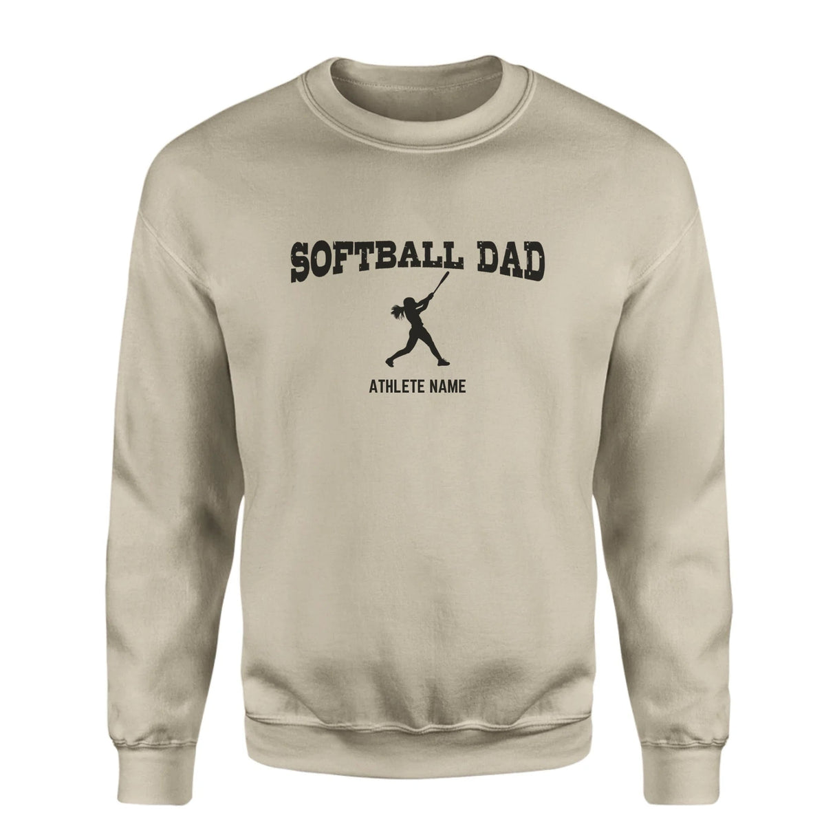 Softball Dad with Softball Player Icon and Softball Player Name on a Sweatshirt with a Black Graphic