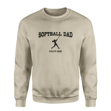 Softball Dad with Softball Player Icon and Softball Player Name on a Sweatshirt with a Black Graphic