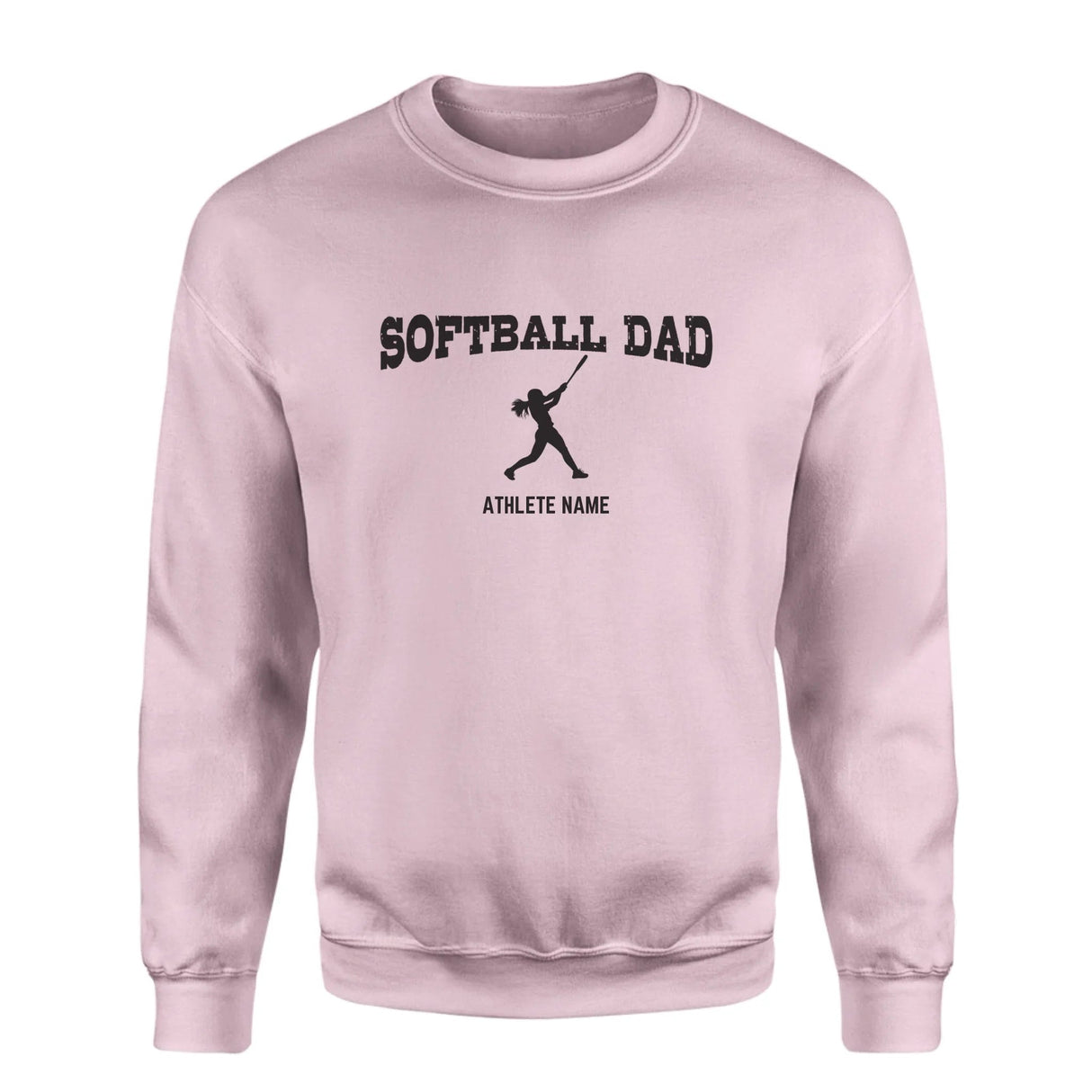 Softball Dad with Softball Player Icon and Softball Player Name on a Sweatshirt with a Black Graphic