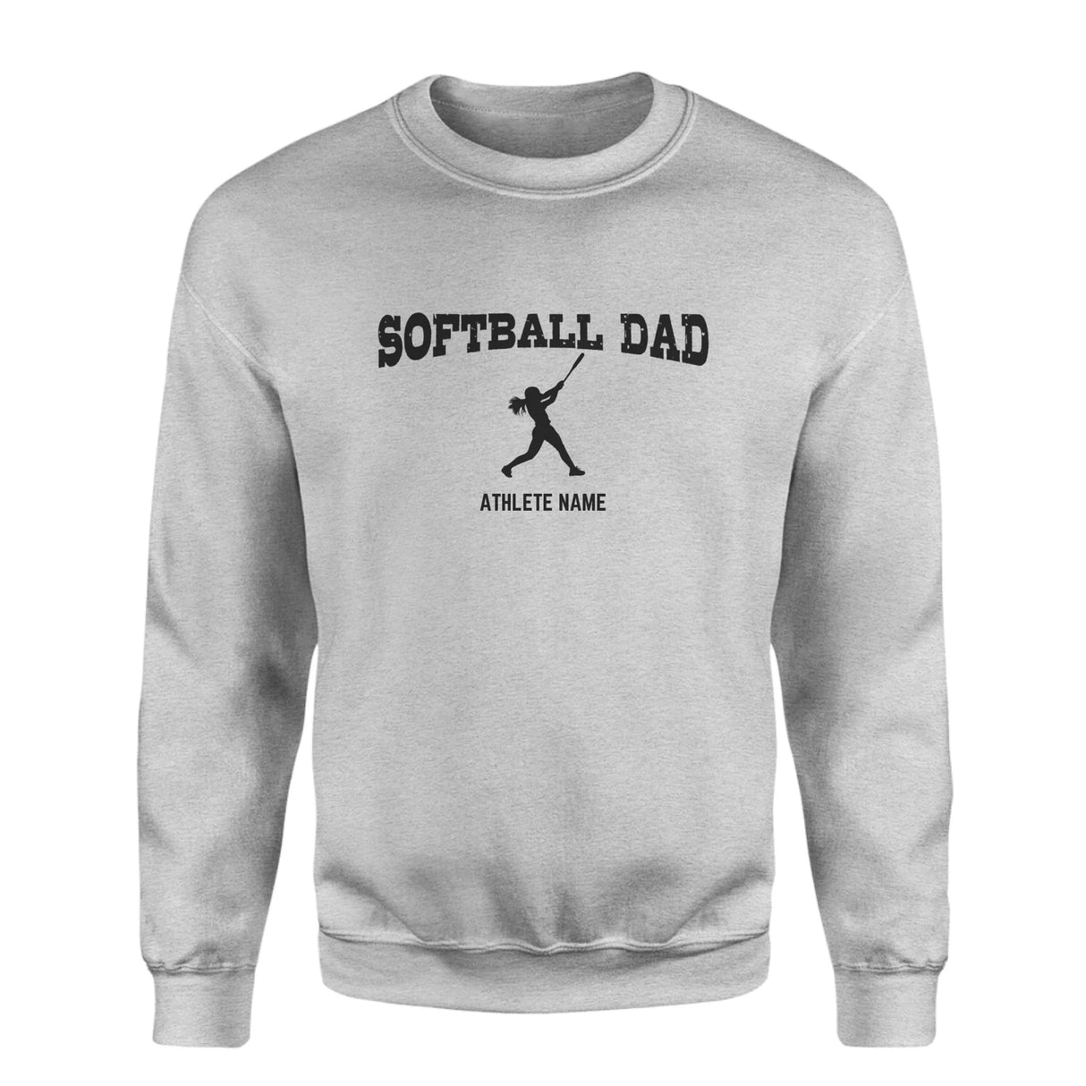Softball Dad with Softball Player Icon and Softball Player Name on a Sweatshirt with a Black Graphic