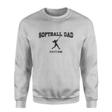 Softball Dad with Softball Player Icon and Softball Player Name on a Sweatshirt with a Black Graphic