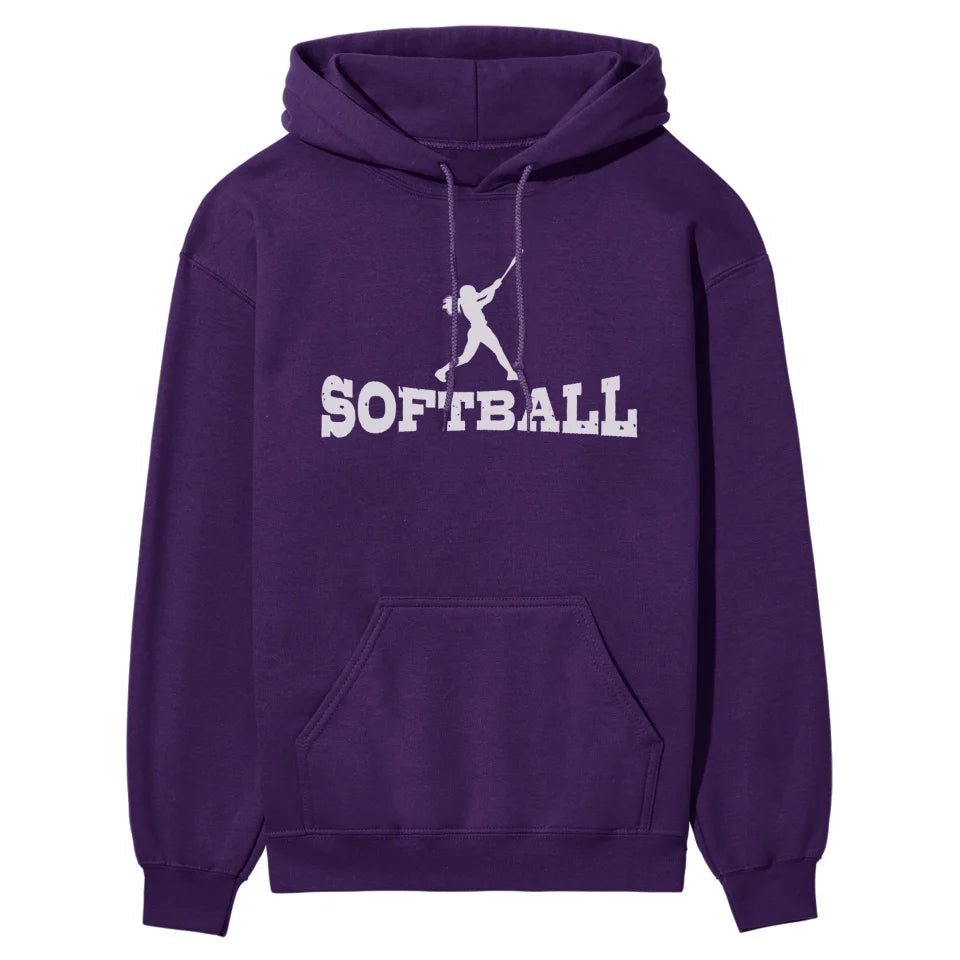 Basic Softball with Softball Player Icon on a Hoodie with a White Graphic