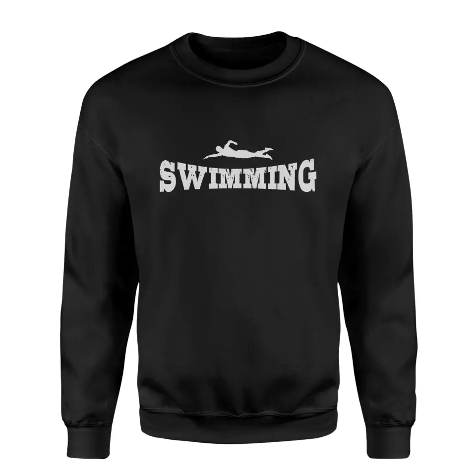 Basic Swimming with Swimmer Icon on a Sweatshirt with a White Graphic