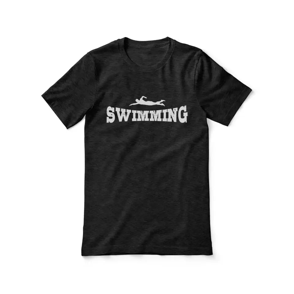 Basic Swimming with Swimmer Icon on a Unisex T-Shirt with a White Graphic