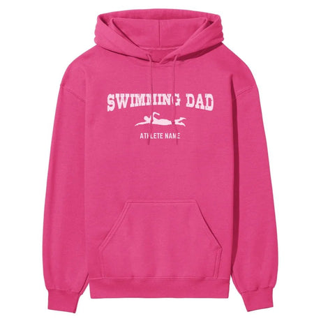 Swimming Dad with Swimmer Icon and Swimmer Name on a Hoodie with a White Graphic