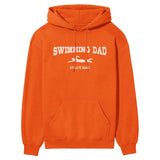 Swimming Dad with Swimmer Icon and Swimmer Name on a Hoodie with a White Graphic