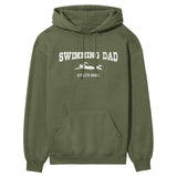 Swimming Dad with Swimmer Icon and Swimmer Name on a Hoodie with a White Graphic