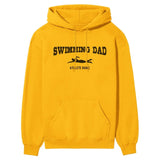 Swimming Dad with Swimmer Icon and Swimmer Name on a Hoodie with a Black Graphic