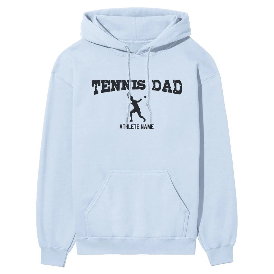 Tennis Dad with Tennis Player Icon and Tennis Player Name on a Hoodie with a Black Graphic