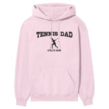 Tennis Dad with Tennis Player Icon and Tennis Player Name on a Hoodie with a Black Graphic