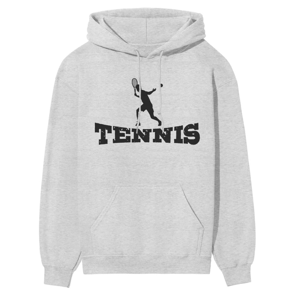 Basic Tennis with Tennis Player Icon on a Hoodie with a Black Graphic