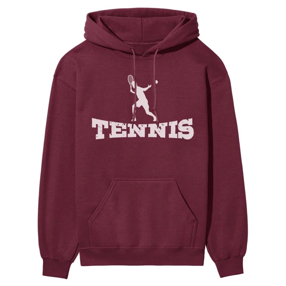 Basic Tennis with Tennis Player Icon on a Hoodie with a White Graphic