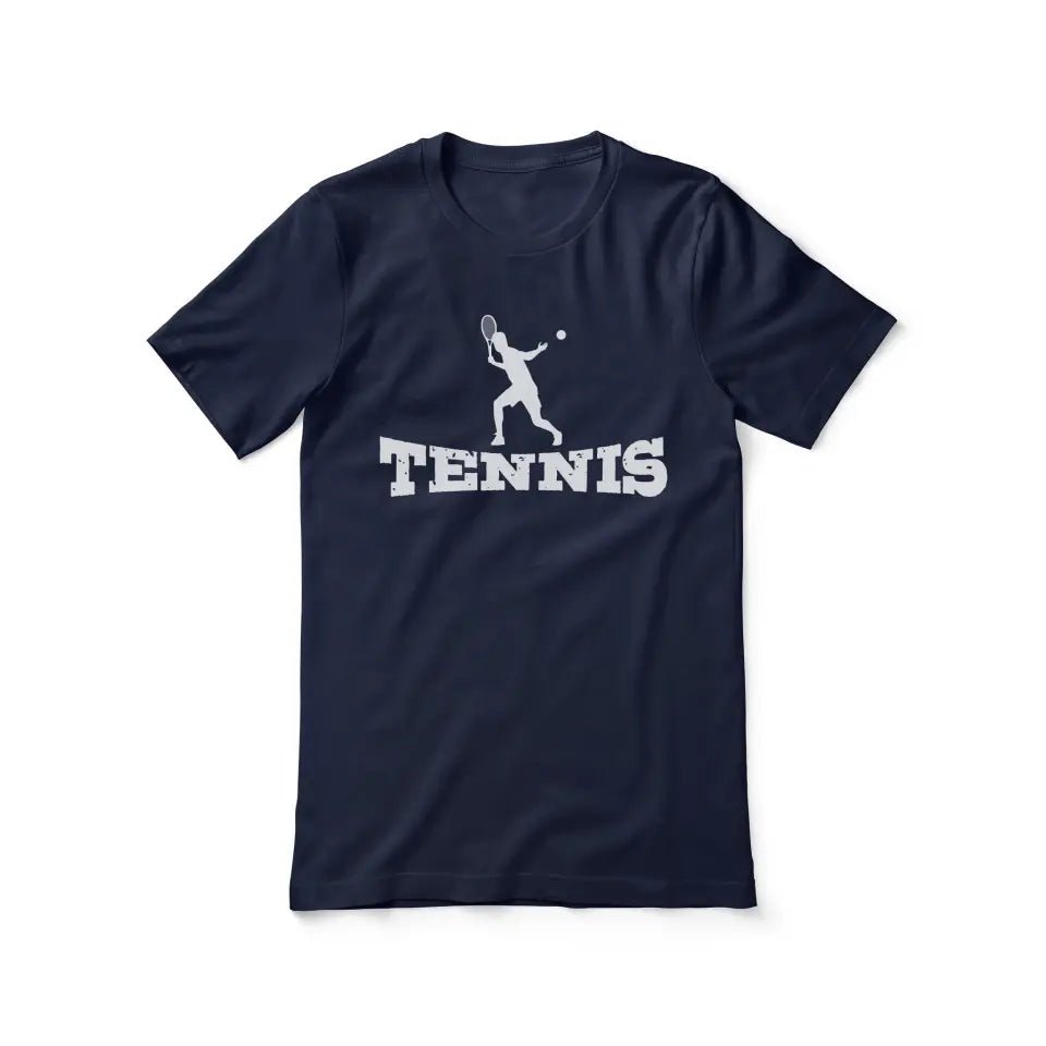 Basic Tennis with Tennis Player Icon on a Unisex T-Shirt with a White Graphic