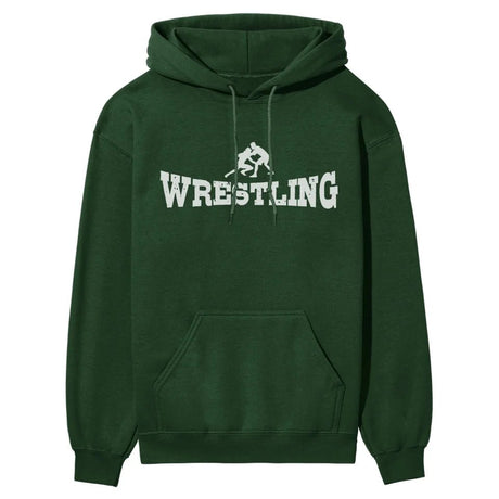 Basic Wrestling with Wrestler Icon on a Hoodie with a White Graphic