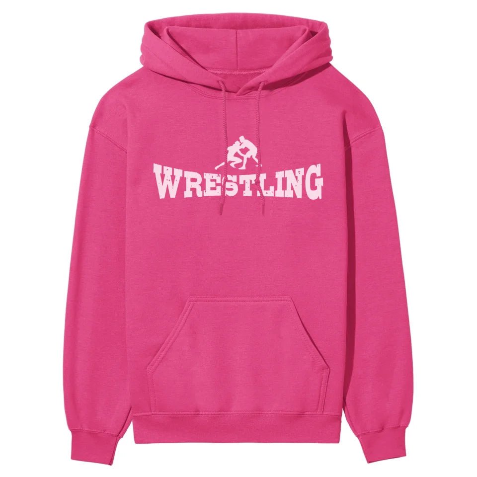 Basic Wrestling with Wrestler Icon on a Hoodie with a White Graphic