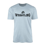 Basic Wrestling with Wrestler Icon on a Men's T-Shirt with a Black Graphic