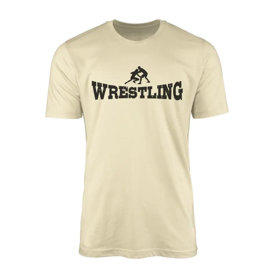 Basic Wrestling with Wrestler Icon on a Men's T-Shirt with a Black Graphic