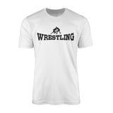 Basic Wrestling with Wrestler Icon on a Men's T-Shirt with a Black Graphic