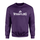 Basic Wrestling with Wrestler Icon on a Sweatshirt with a White Graphic