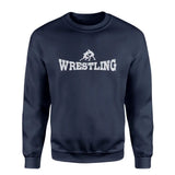 Basic Wrestling with Wrestler Icon on a Sweatshirt with a White Graphic