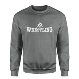 Basic Wrestling with Wrestler Icon on a Sweatshirt with a White Graphic