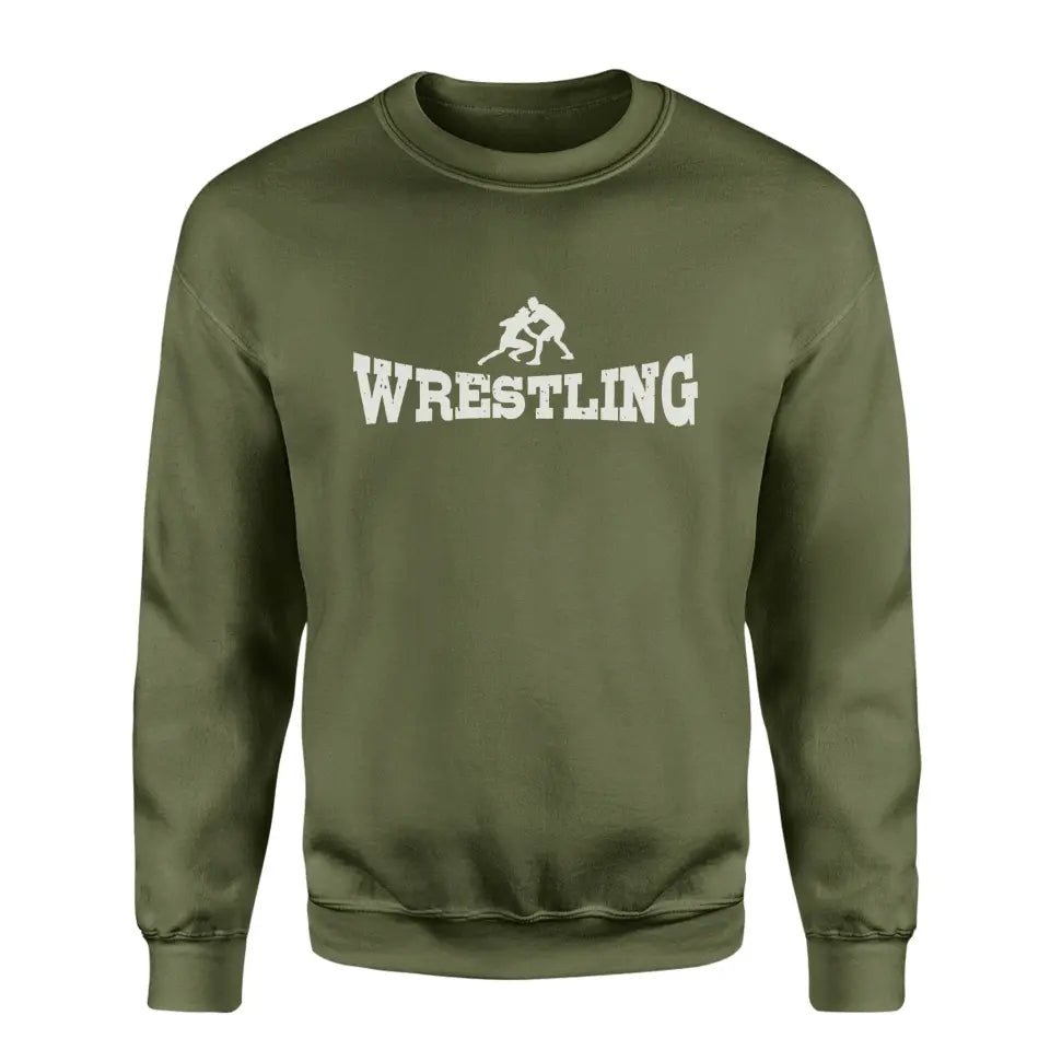 Basic Wrestling with Wrestler Icon on a Sweatshirt with a White Graphic