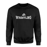 Basic Wrestling with Wrestler Icon on a Sweatshirt with a White Graphic